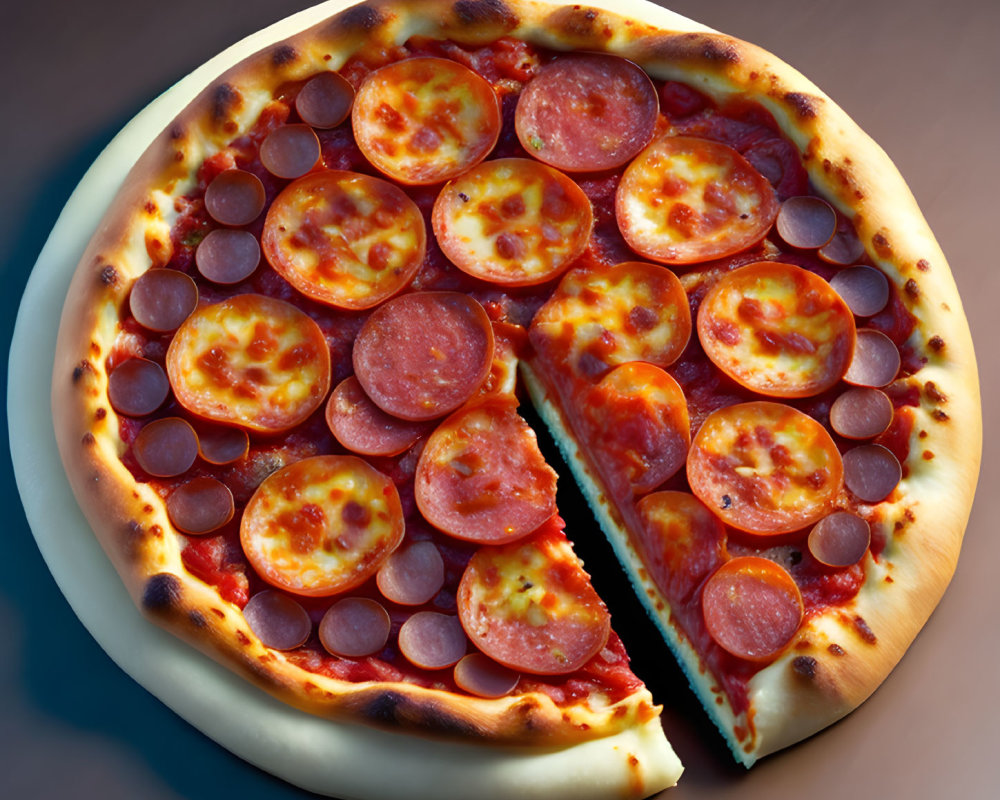 Freshly Baked Pepperoni Pizza with Golden Crust and Melted Cheese Slice