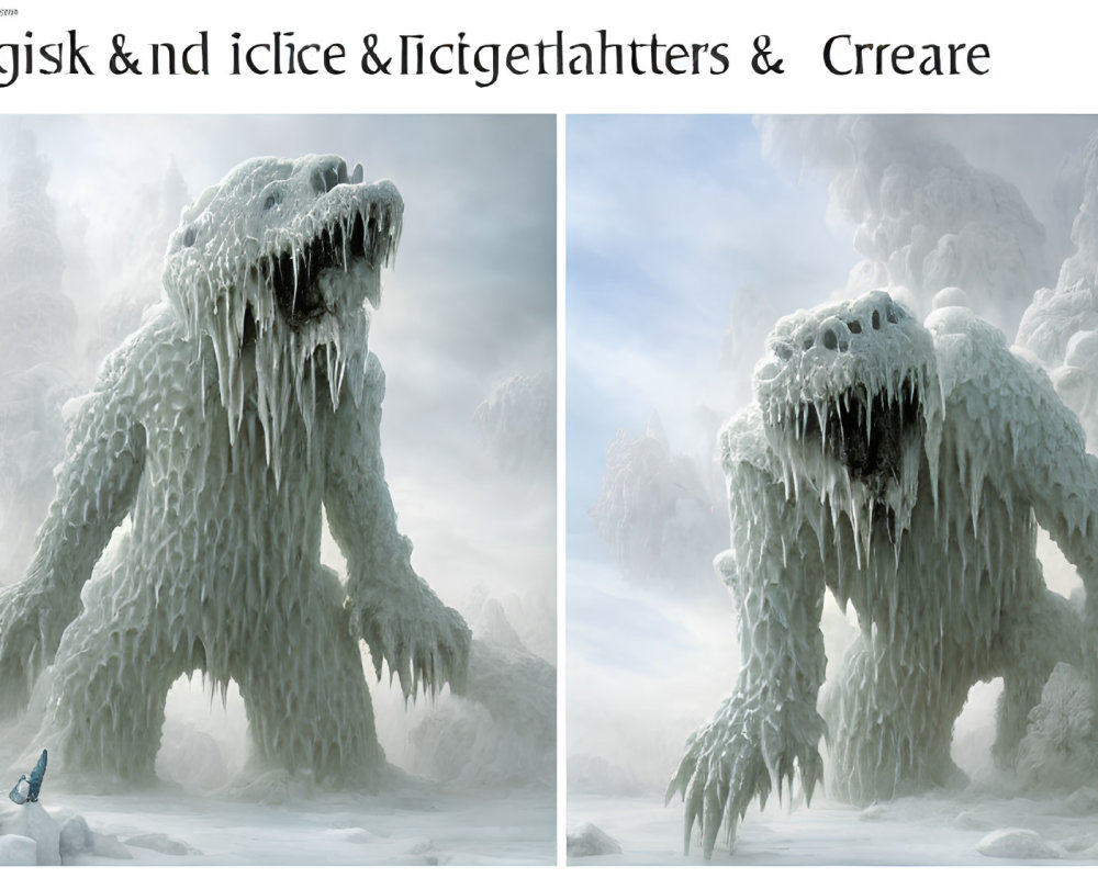 Comparison of Person Facing Icy Beast in Snowy Setting