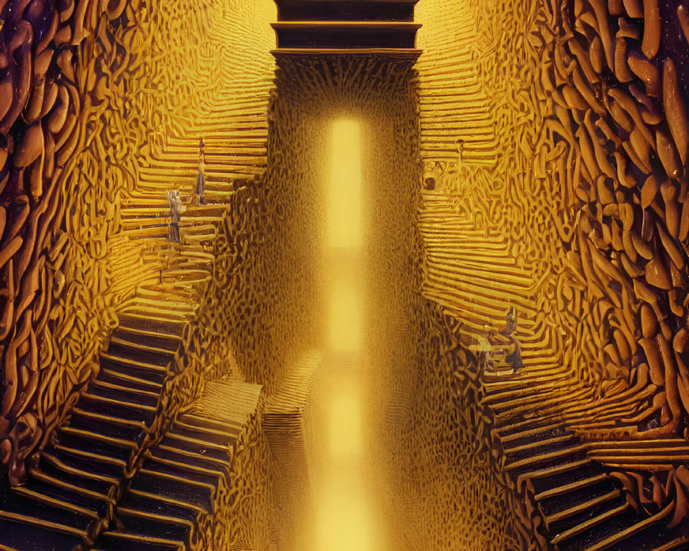 Intricate Golden Labyrinth with Central Staircase