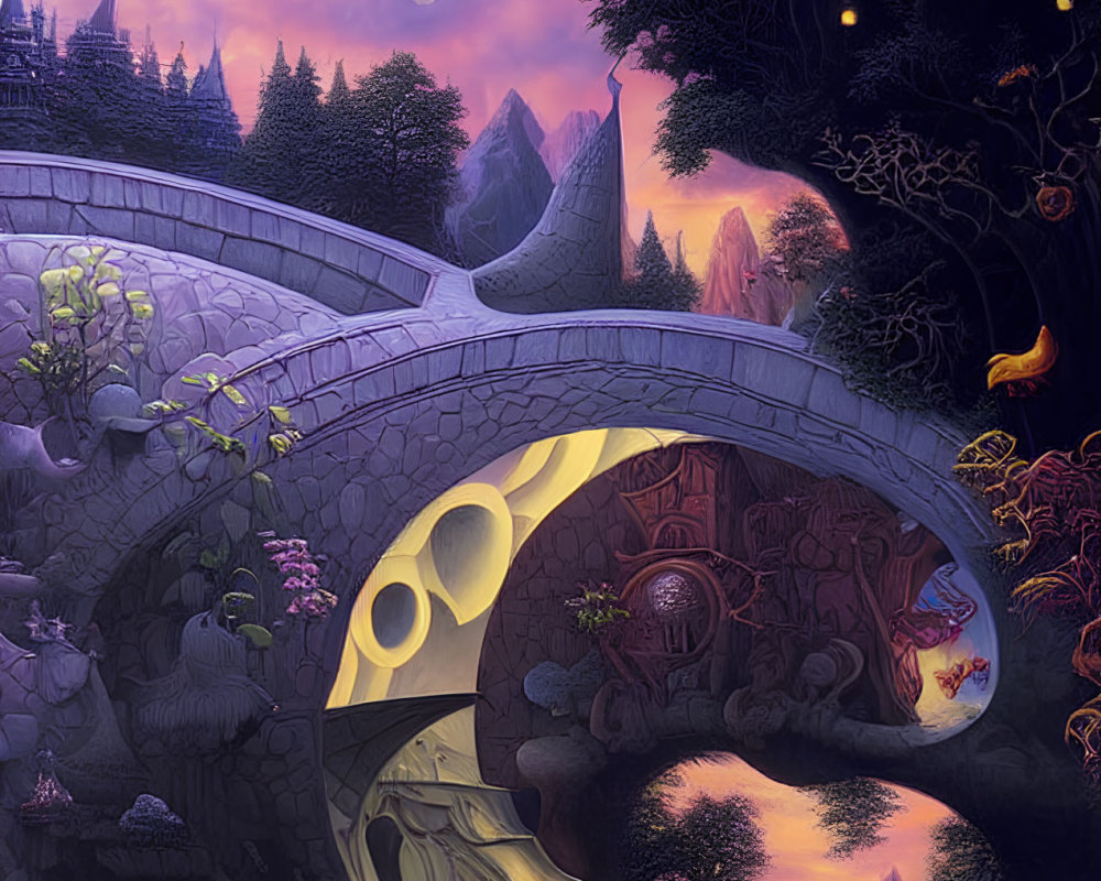 Whimsical circular architecture in a fantastical landscape