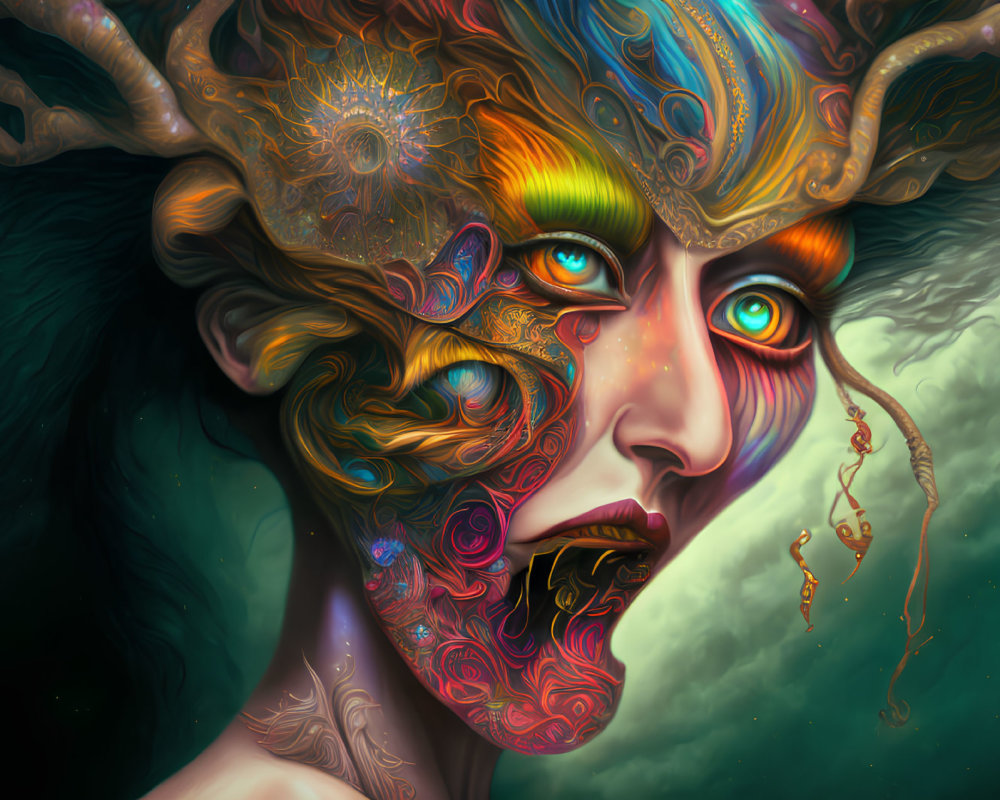 Colorful Psychedelic Portrait with Cosmic Background