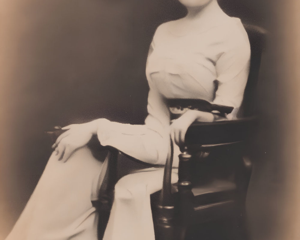 Sepia-Toned Portrait of Smiling Woman in White Dress