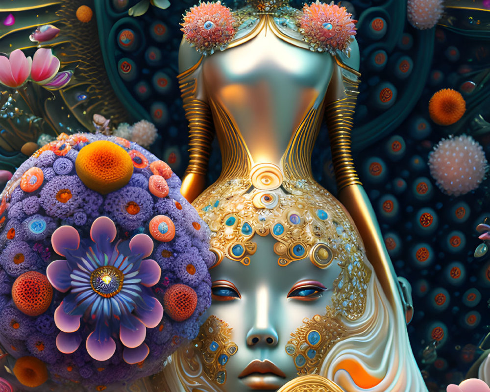 Colorful digital artwork featuring stylized feminine figures and floral motifs