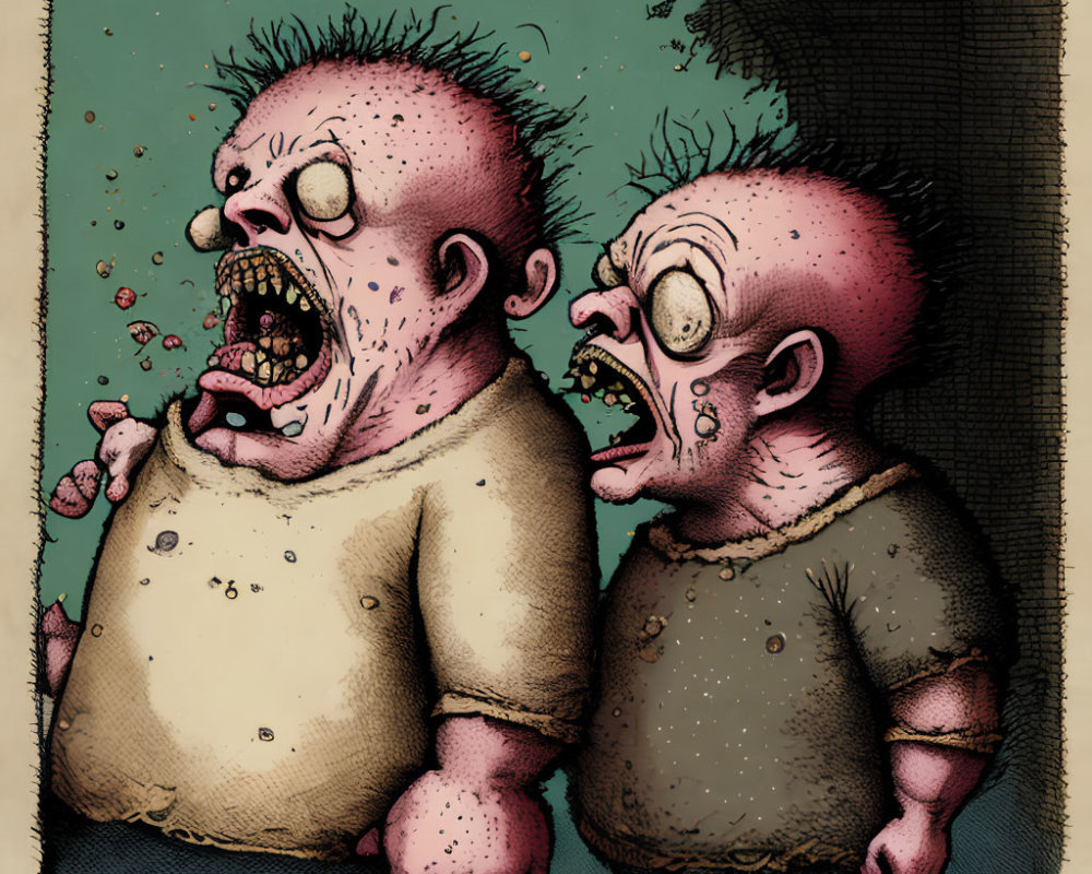 Grotesque cartoon figures with bug and horror expressions