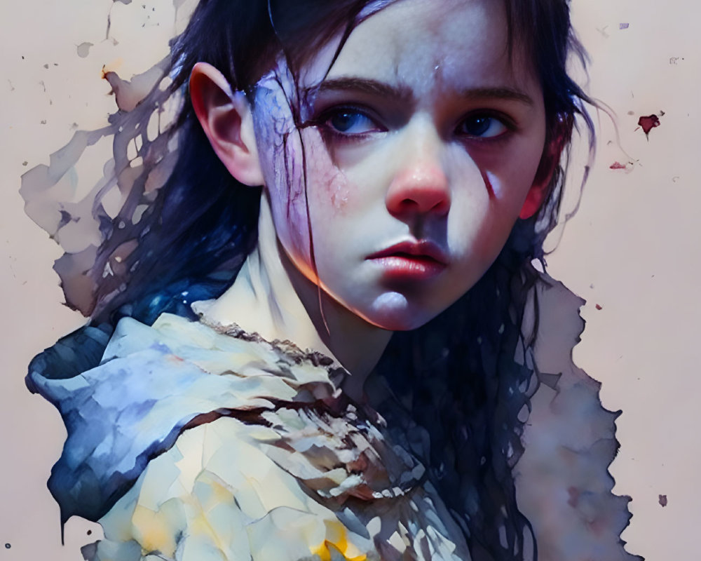 Vibrant paint strokes on a digital portrait of a young girl