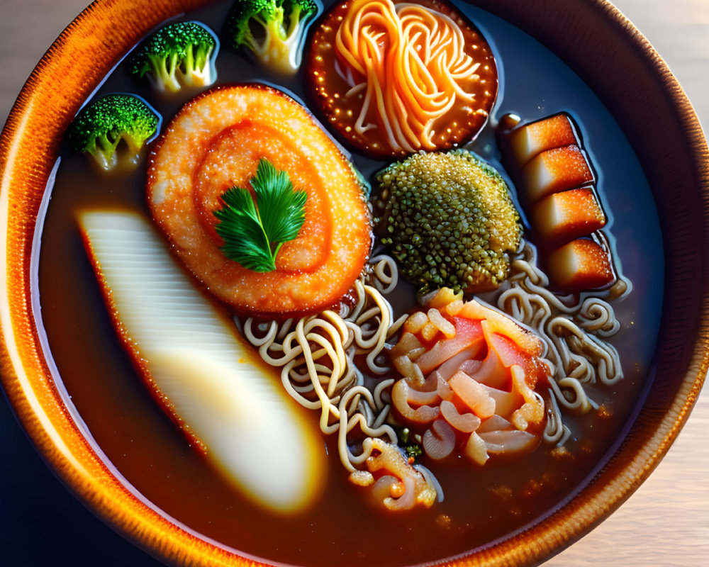 Colorful Ramen Bowl with Soft-Boiled Egg and Fresh Vegetables