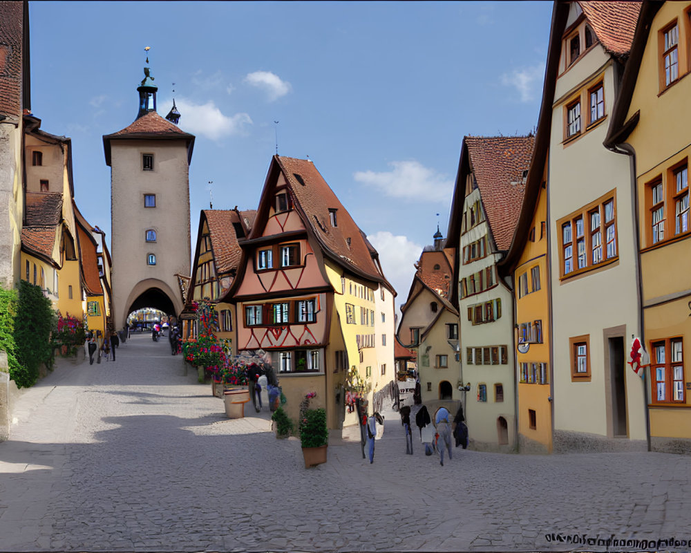 European Old Town Street with Half-Timbered Houses & Cobblestones