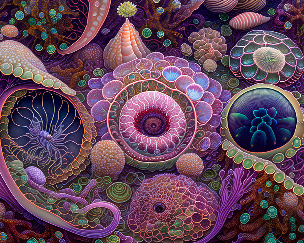 Detailed Illustration of Psychedelic Sea Life Forms