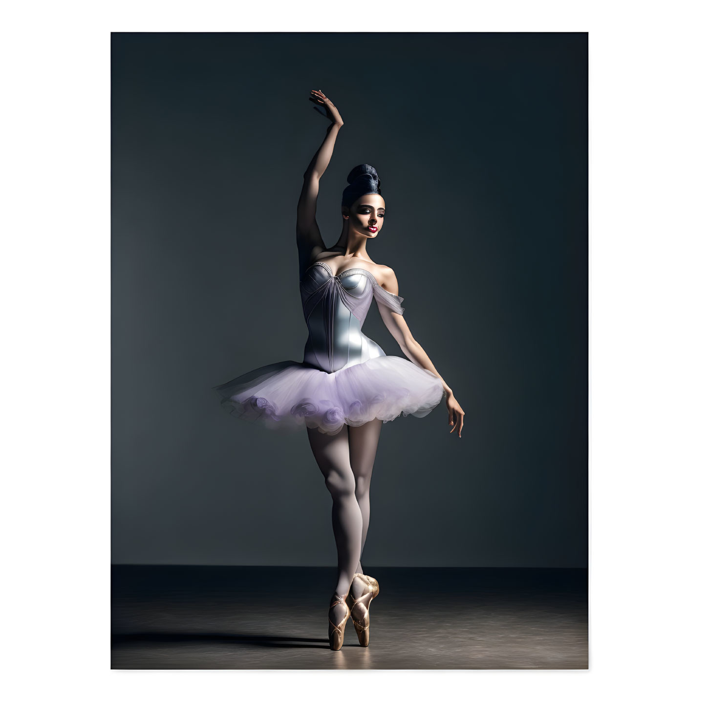 Elegant ballerina in white tutu and corset on pointe pose