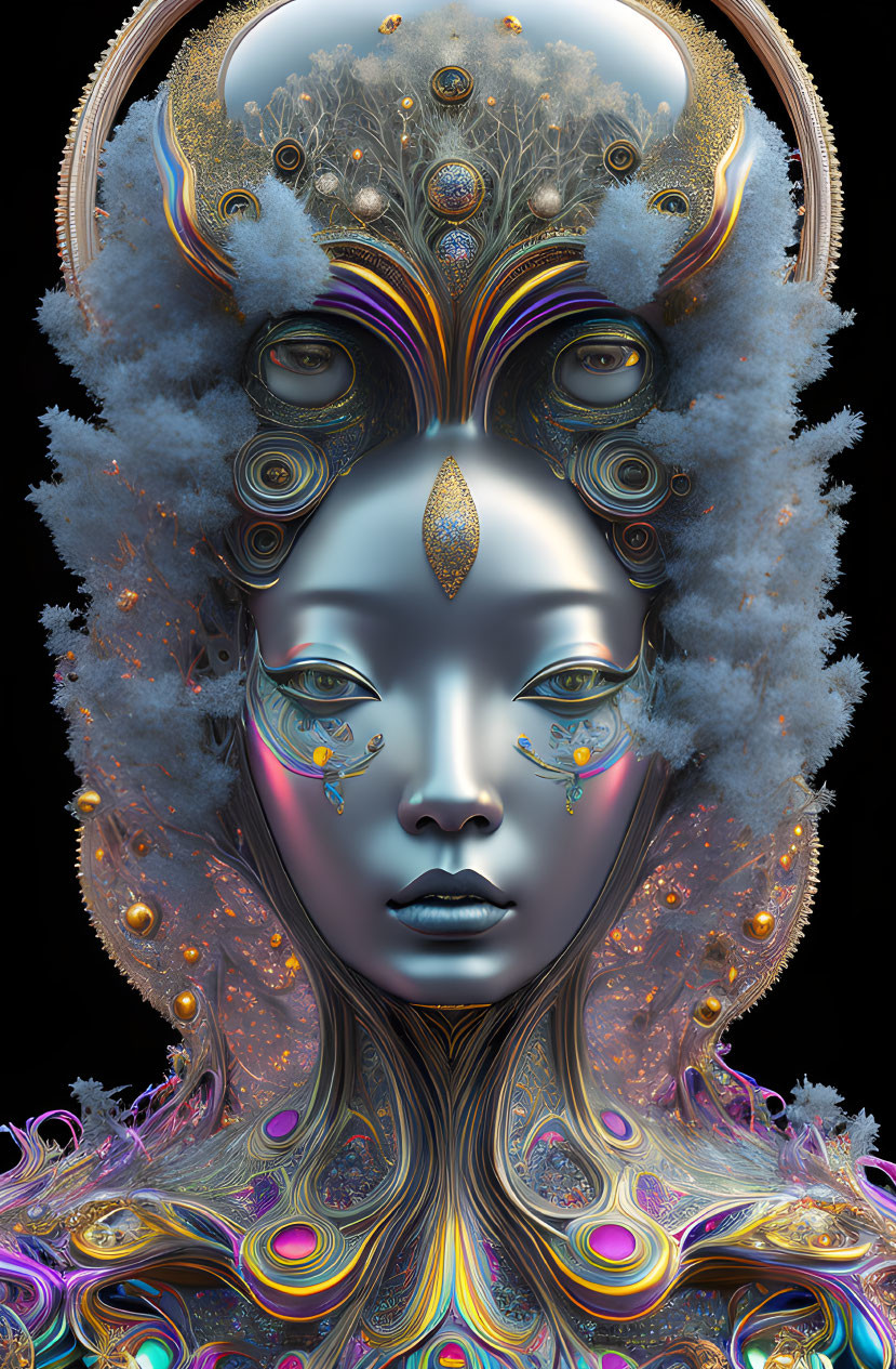 Intricate surreal portrait of being with metallic blue skin