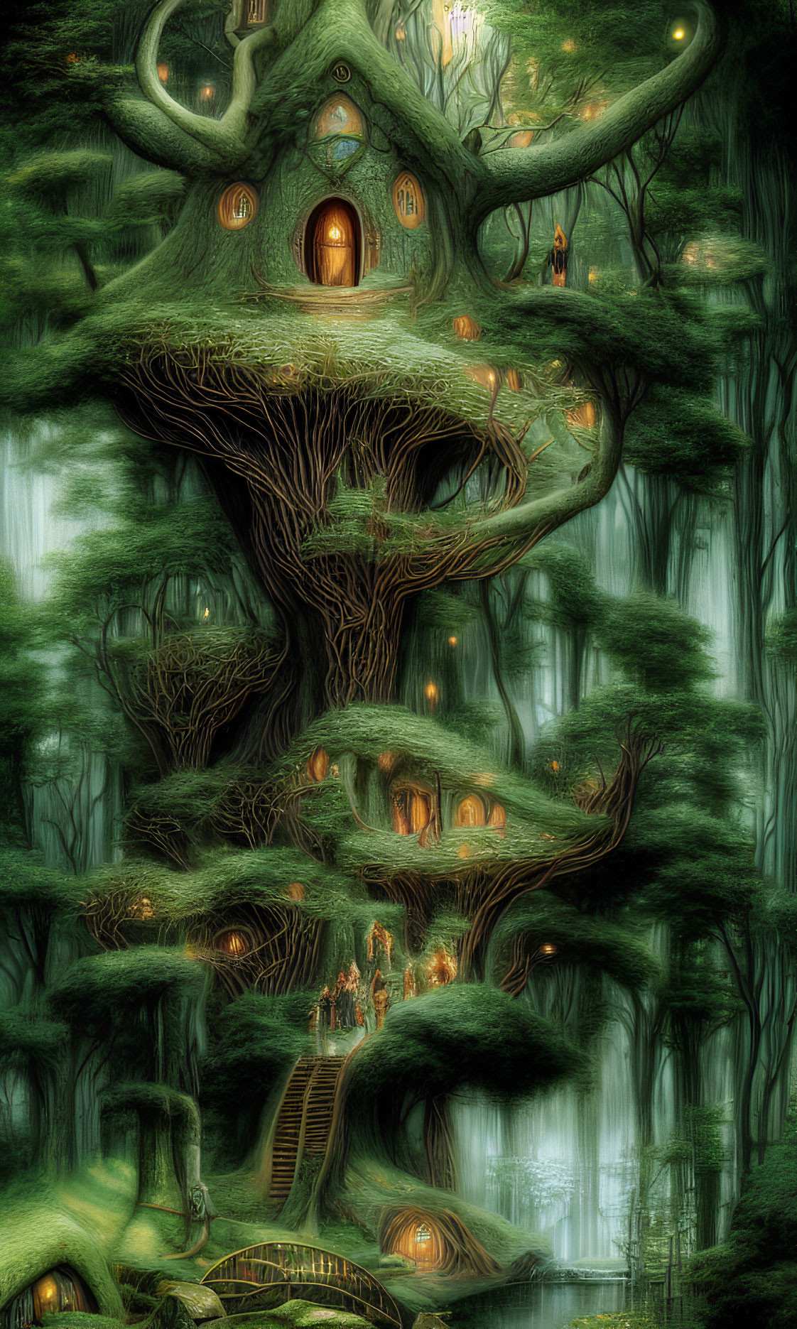 Illustration of Magical Treehouse in Mystical Forest