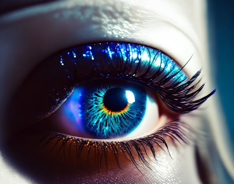 Detailed Close-Up of Vibrant Blue Iris and Long Eyelashes