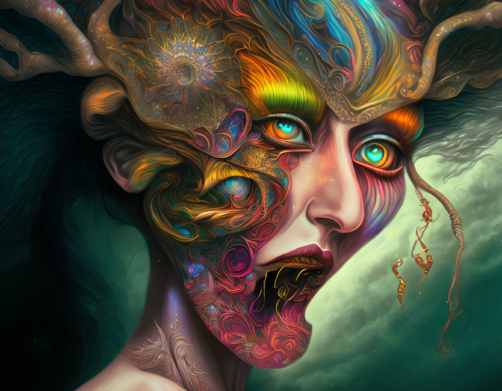 Colorful Psychedelic Portrait with Cosmic Background