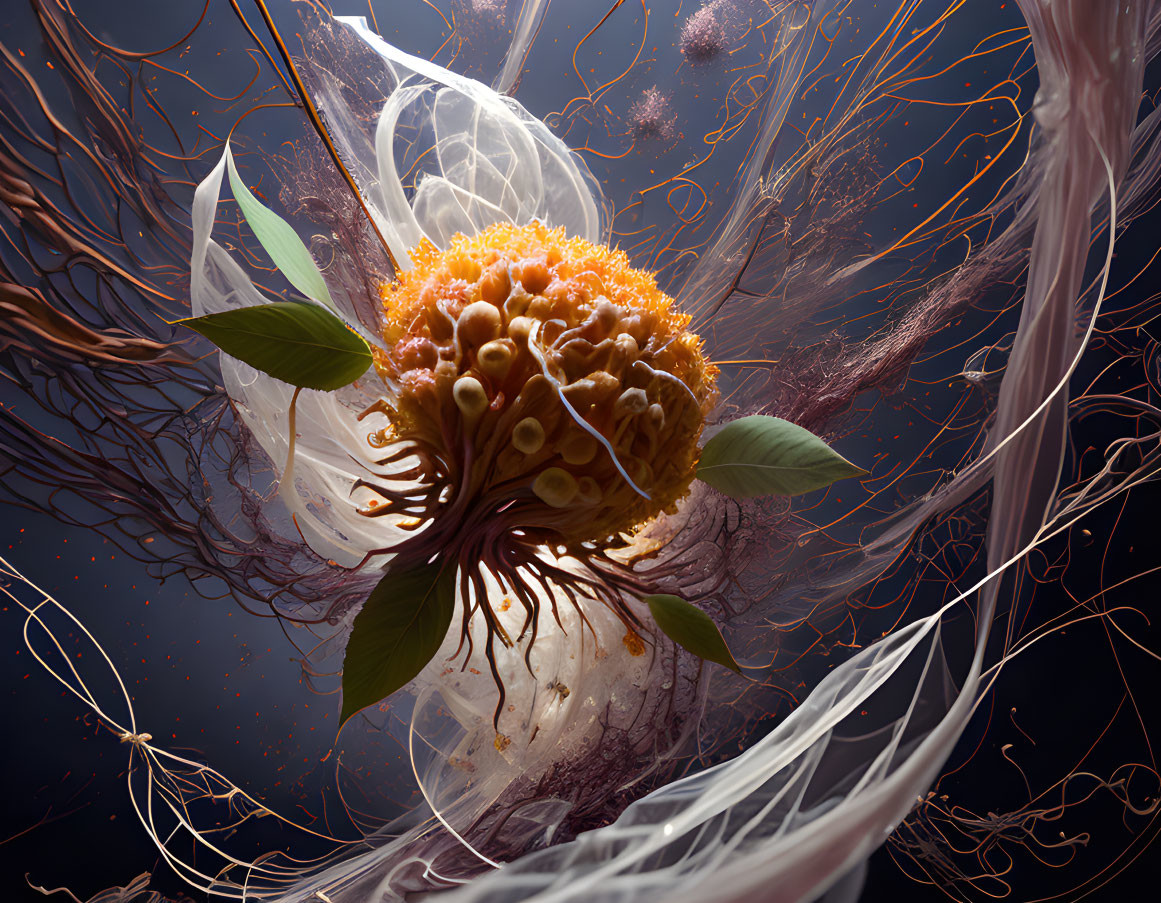 Intricate orange jellyfish entity in surreal digital art