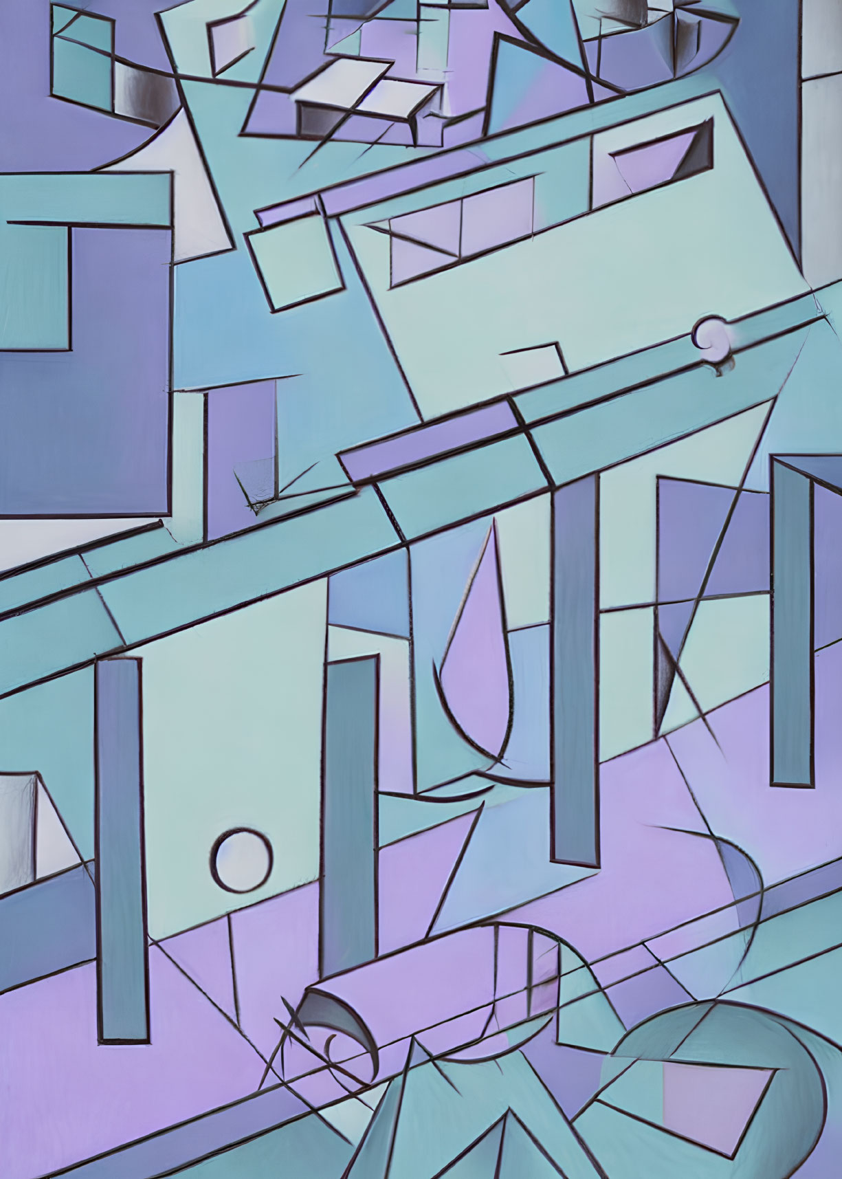 Abstract Geometric Painting in Purple, Blue, and White Tones