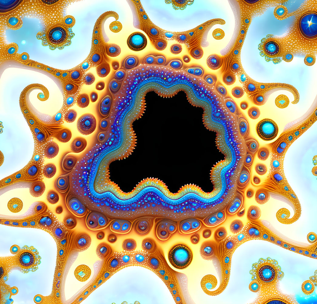 Intricate Fractal Image with Star-like Void and Orange/Blue Tentacles