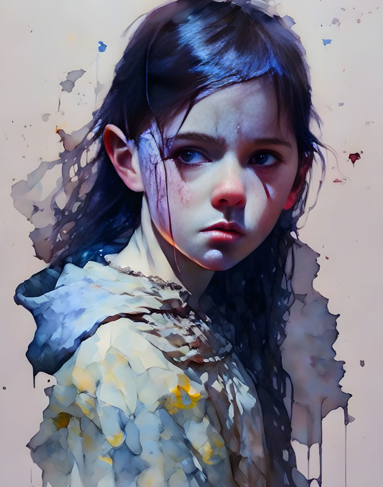 Vibrant paint strokes on a digital portrait of a young girl