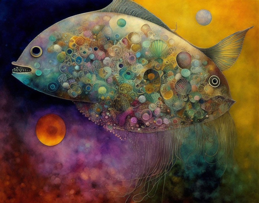 Colorful Fish with Intricate Patterns on Vibrant Background