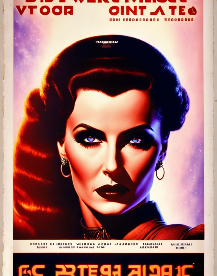 Stylized vintage movie poster with portrait of woman, bold text on orange backdrop