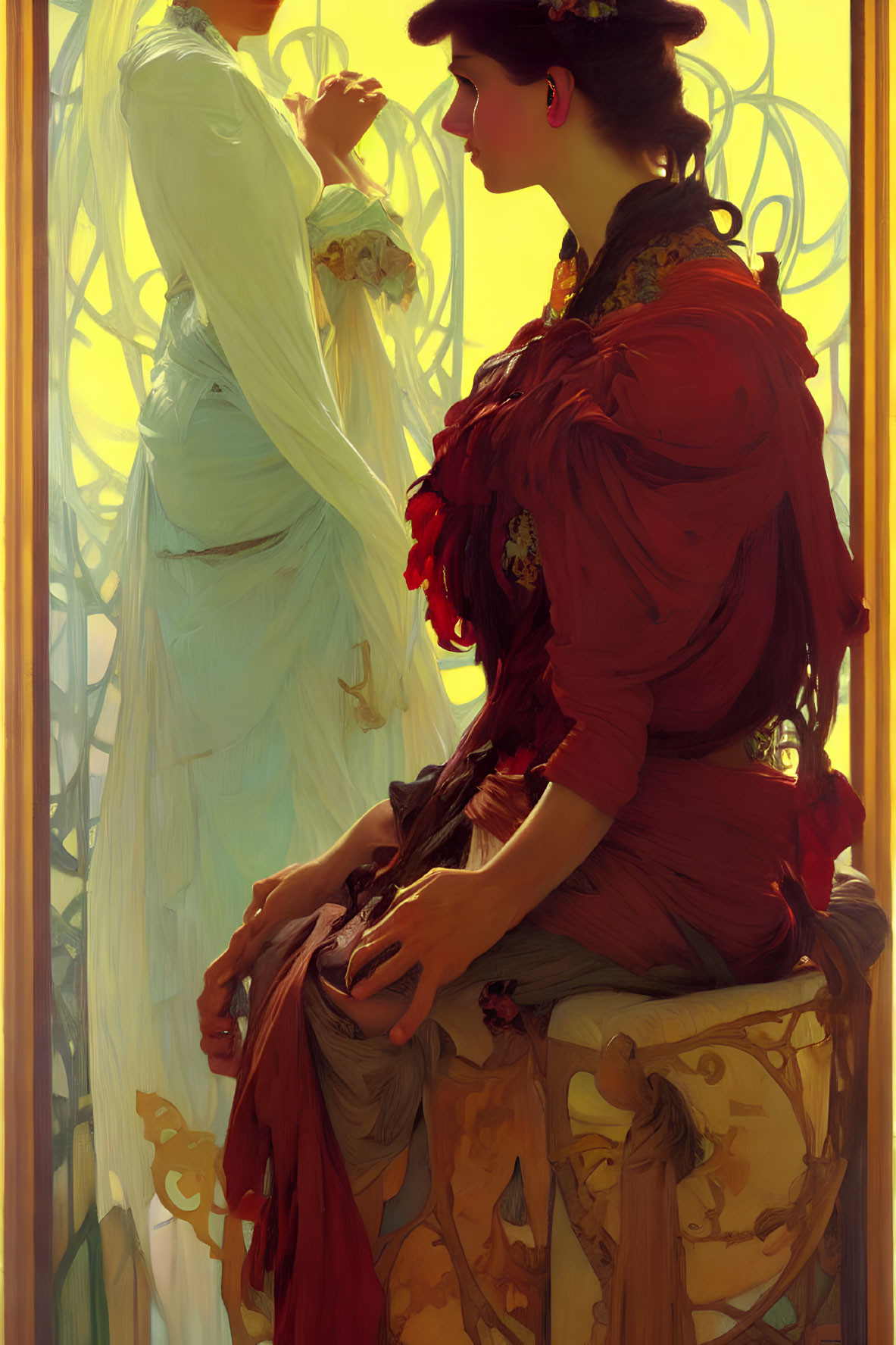 Vintage Attired Women in Art Nouveau Setting