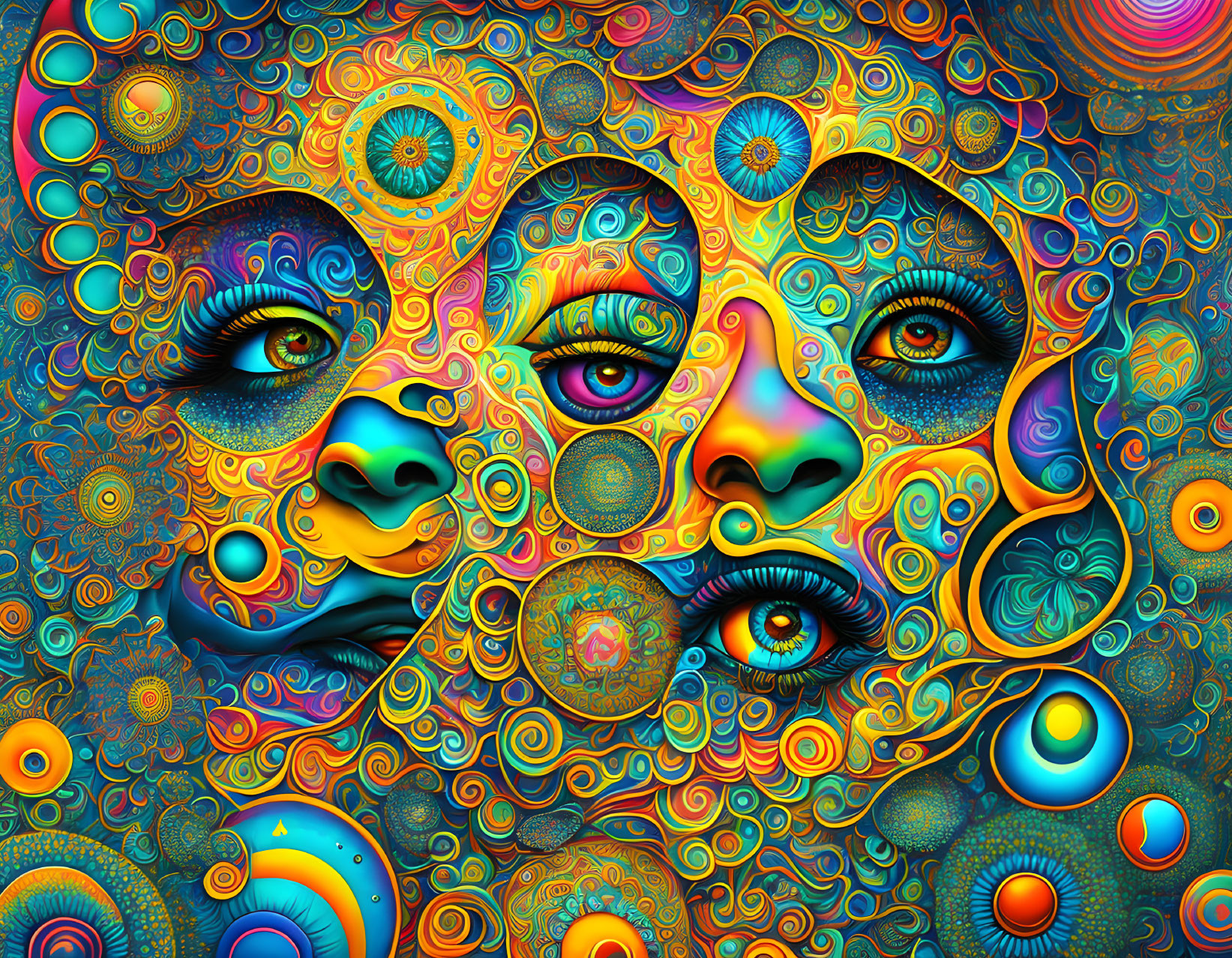 Psychedelic image with vivid colors and intricate patterns