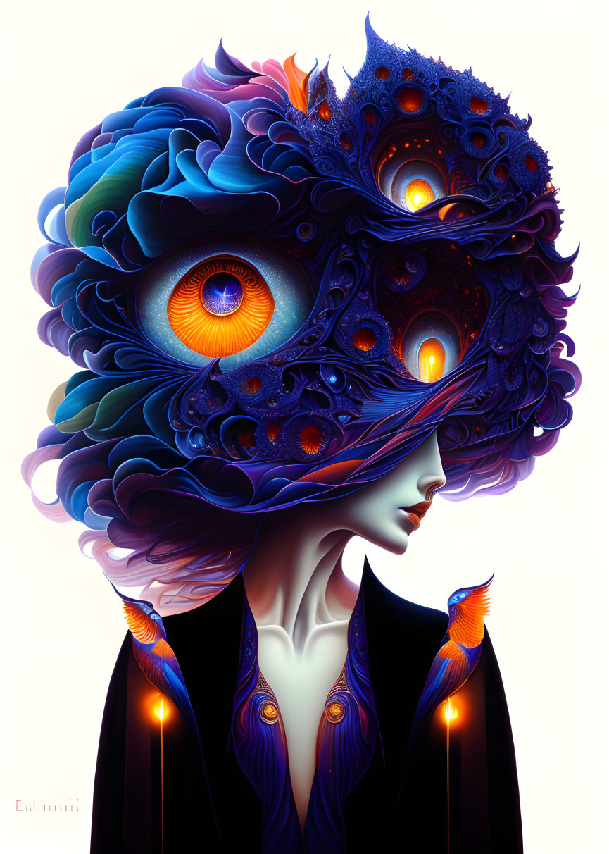 Colorful Digital Artwork: Surreal Portrait with Vibrant Headdress