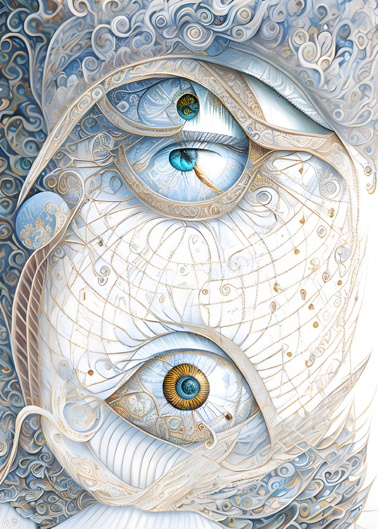 Detailed Digital Artwork of Owl with Celestial Patterns