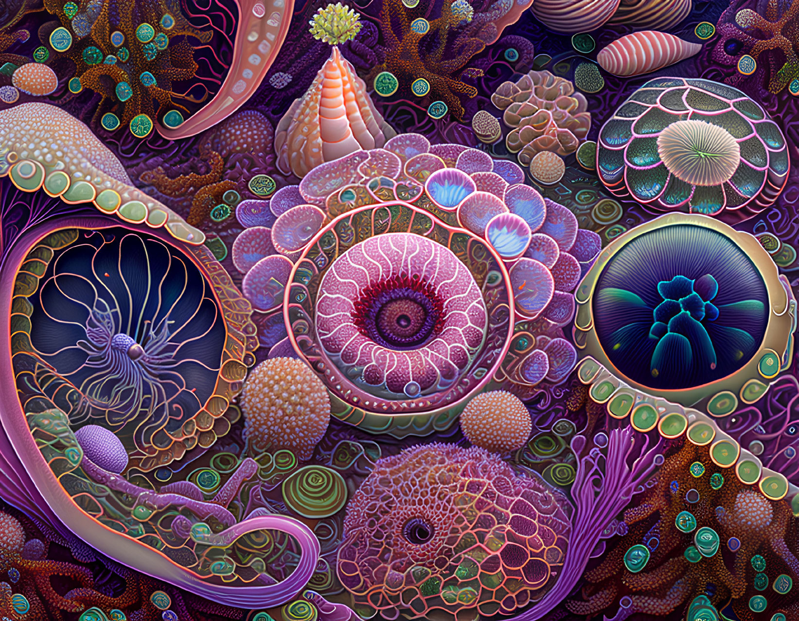 Detailed Illustration of Psychedelic Sea Life Forms