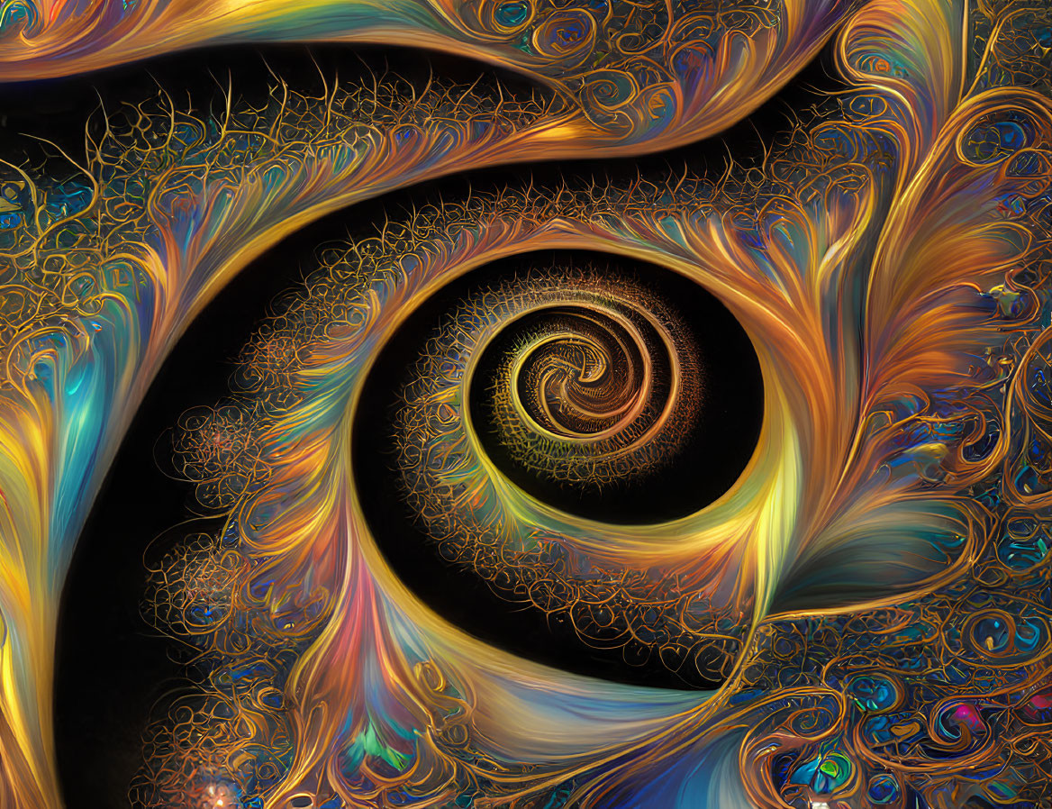 Colorful Spiral Fractal Art with Intricate Lines