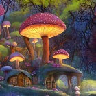 Colorful digital artwork: Glowing mushrooms in cosmic setting