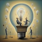 Light Bulb Scene with Figures and Whimsical Elements