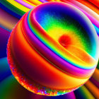 Colorful Glossy Sphere with Rainbow Vortex on Wavy Background