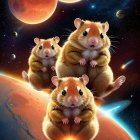 Hamsters in Space Gear on Alien Landscape