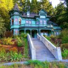 Spooky Victorian mansion with grand staircase and eerie ambiance