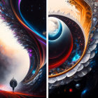 Colorful digital artwork: Cosmic whirls with vibrant textures and portal-like structure