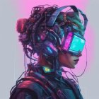 Vibrant futuristic portrait with cybernetic enhancements