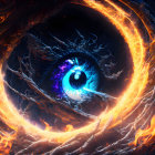 Detailed Fantasy Image: Blue Eye in Flames Surrounded by Dark Branches