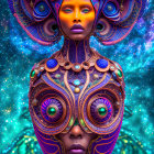 Futuristic Figure with Cosmic Patterns and Vibrant Colors