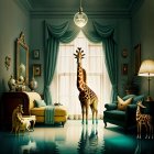 Horse in Elegant Room with Classical Decor