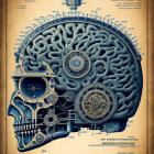 Vintage Mechanical Head Illustration on Old Document Background