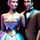 Formal Attire Mannequins in Blue Gown and Glittery Tuxedo