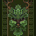 Green Man Artwork with Leaf Face in Ornate Foliage Frame