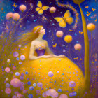 Illustration of woman in yellow dress in starlit scene