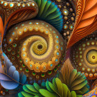 Intricate Golden and Turquoise Spiral Fractal Image