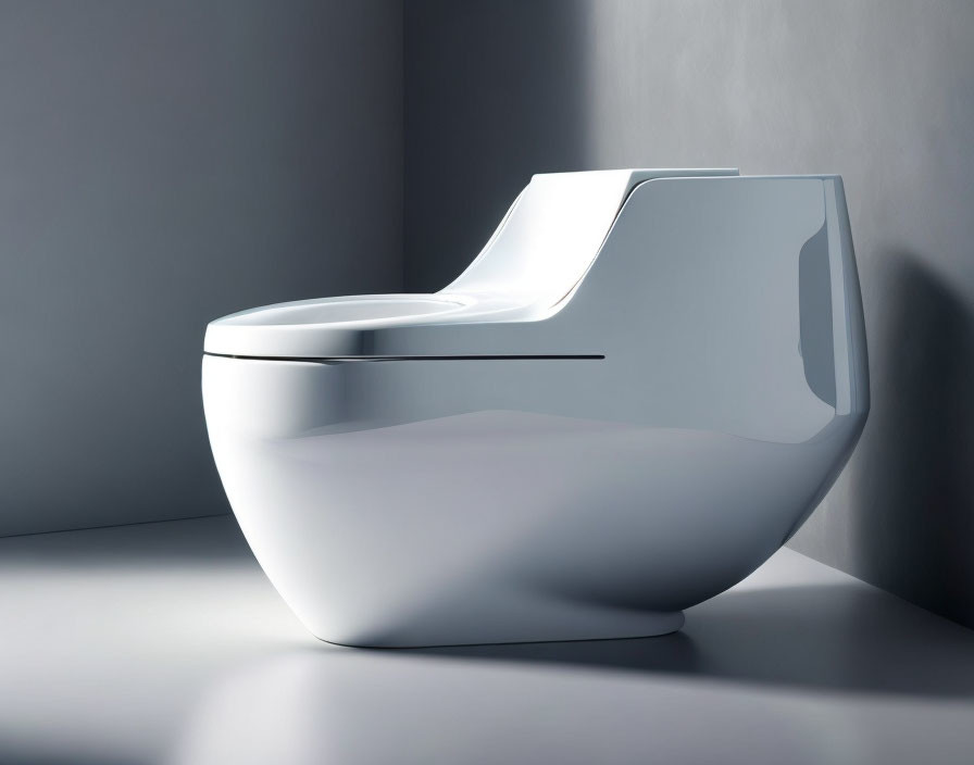 Sleek White Ceramic Toilet in Modern Room with Grey Wall