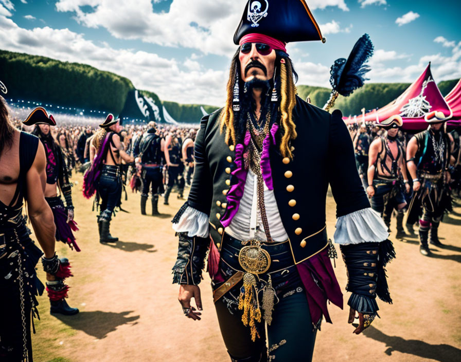 Elaborate Pirate Costume at Outdoor Event