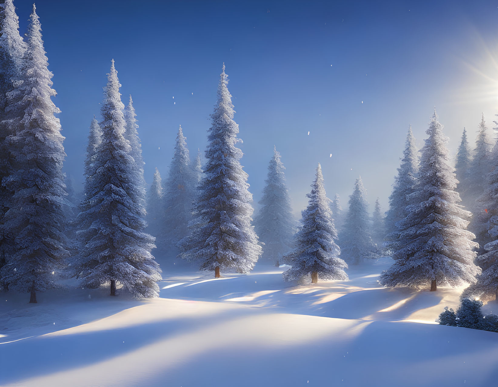 Serene winter landscape with snow-covered evergreen trees