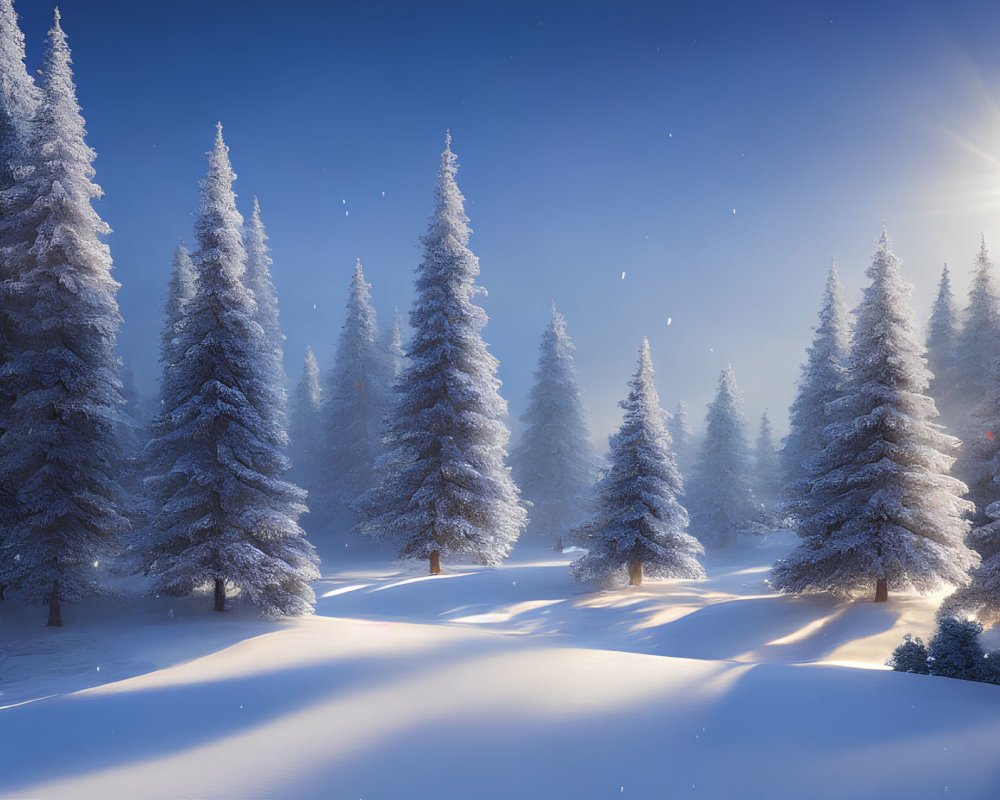 Serene winter landscape with snow-covered evergreen trees