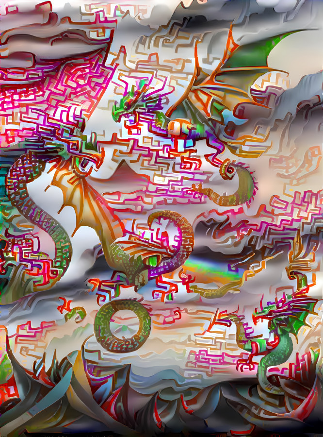 Squiggly technicolor dragon party