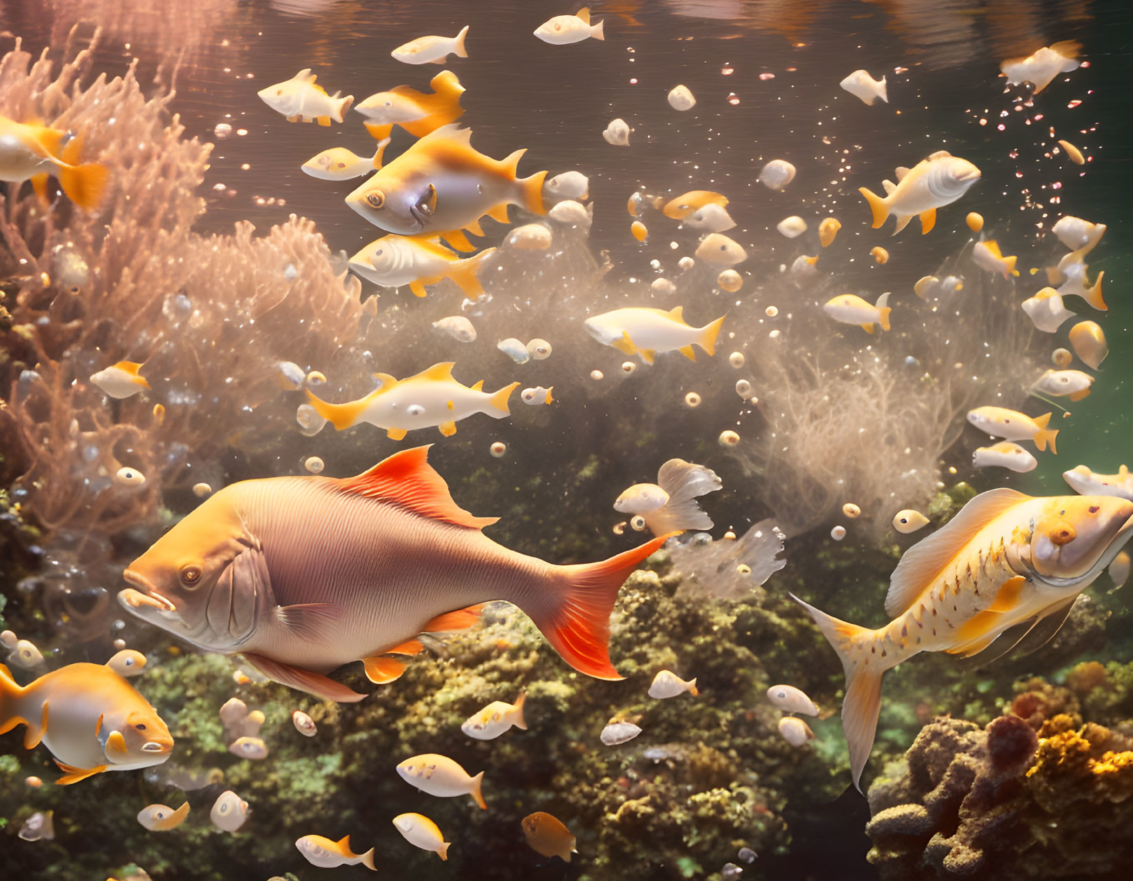 Colorful Fish and Coral Reefs in Vibrant Underwater Scene